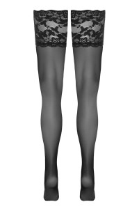Bas autofixants large jarretière dentelle noir - Cotelli Lingerie