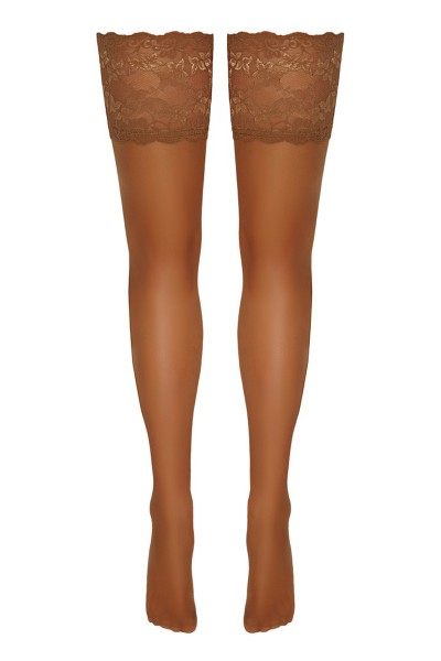 Bas autofixants large jarretière dentelle beige - Cotelli Legwear