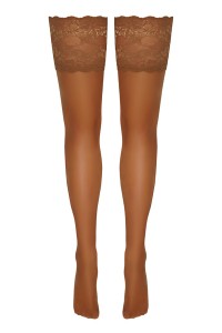 Bas autofixants large jarretière dentelle beige - Cotelli Legwear