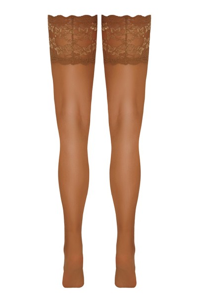 Bas autofixants large jarretière dentelle beige - Cotelli Legwear