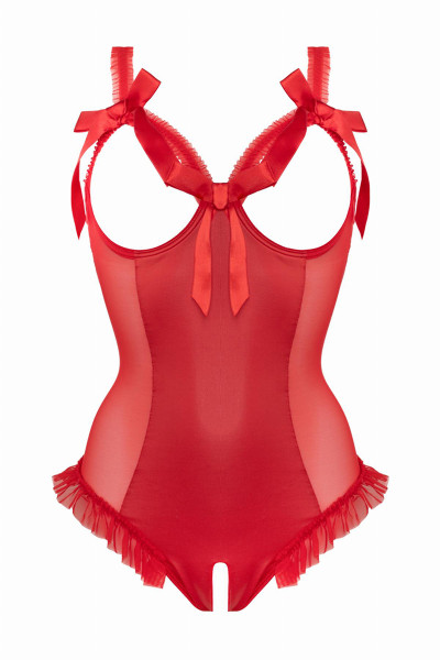 Body wetlook ouvert rouge Mistique - Christine