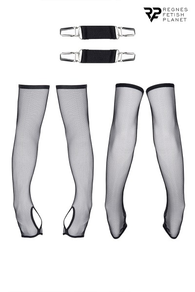 Gants longs en maille noire avec bretelles - Regnes