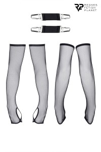 Gants longs en maille noire avec bretelles - Regnes